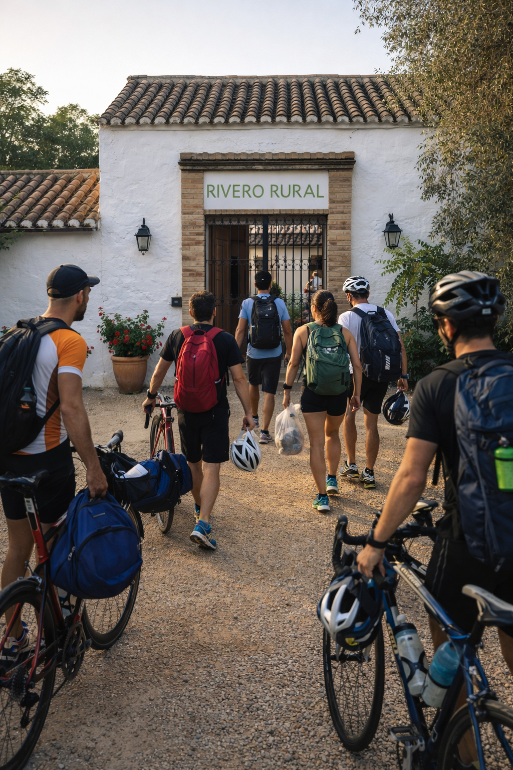 llegada deportistas casa rural Posadas bicicletas grupo