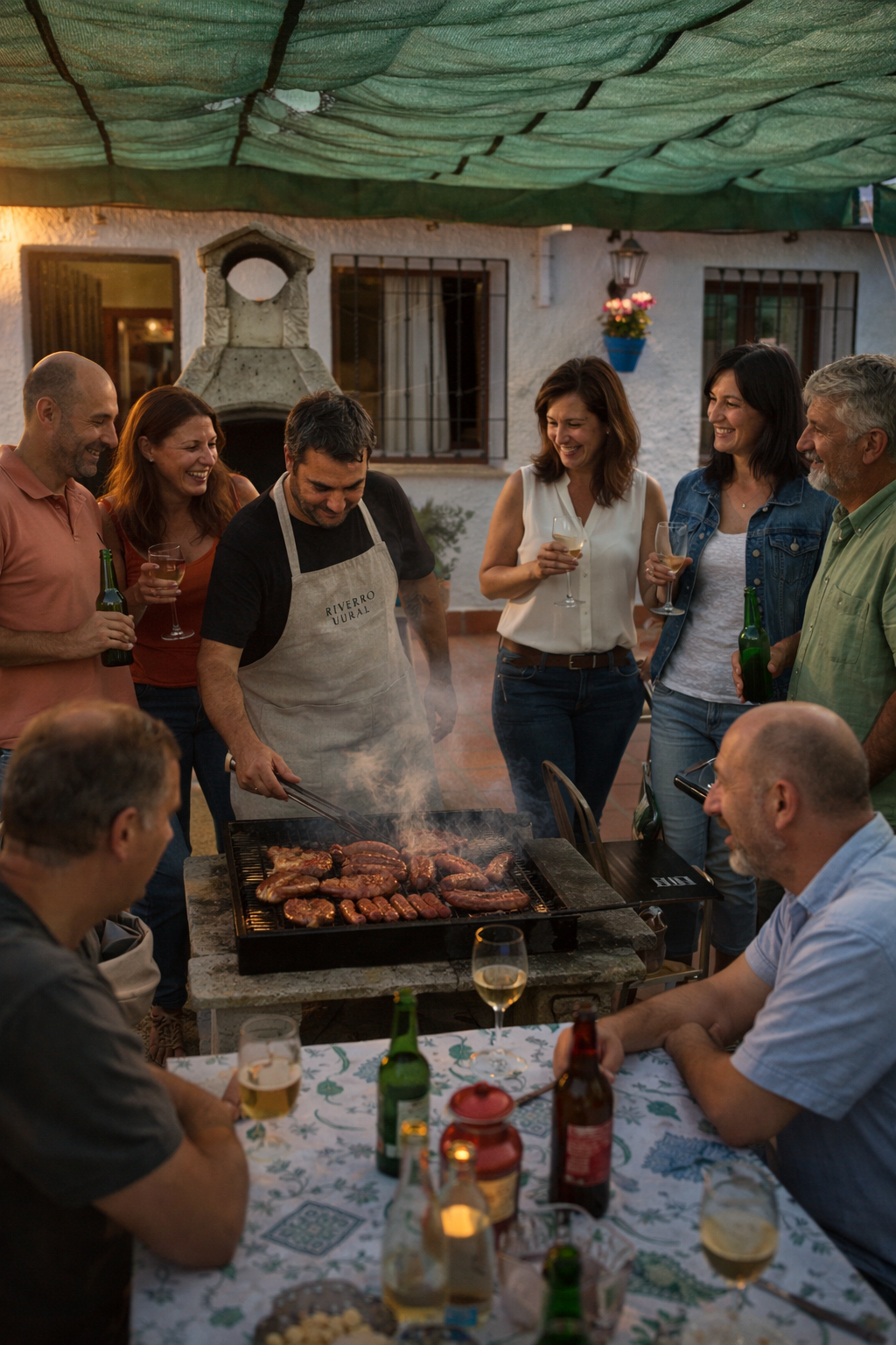 Grupo de amigos disfrutando de barbacoa en casa rural para grupos en Posadas Córdoba