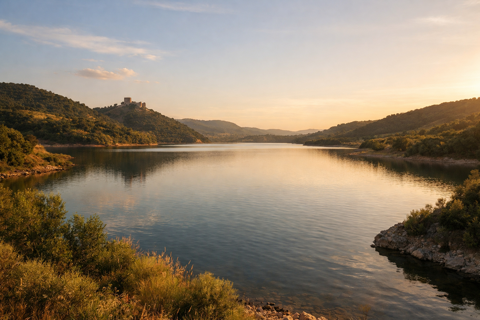 Embalse de la Breña al atardecer, Córdoba – destino de pesca de black bass