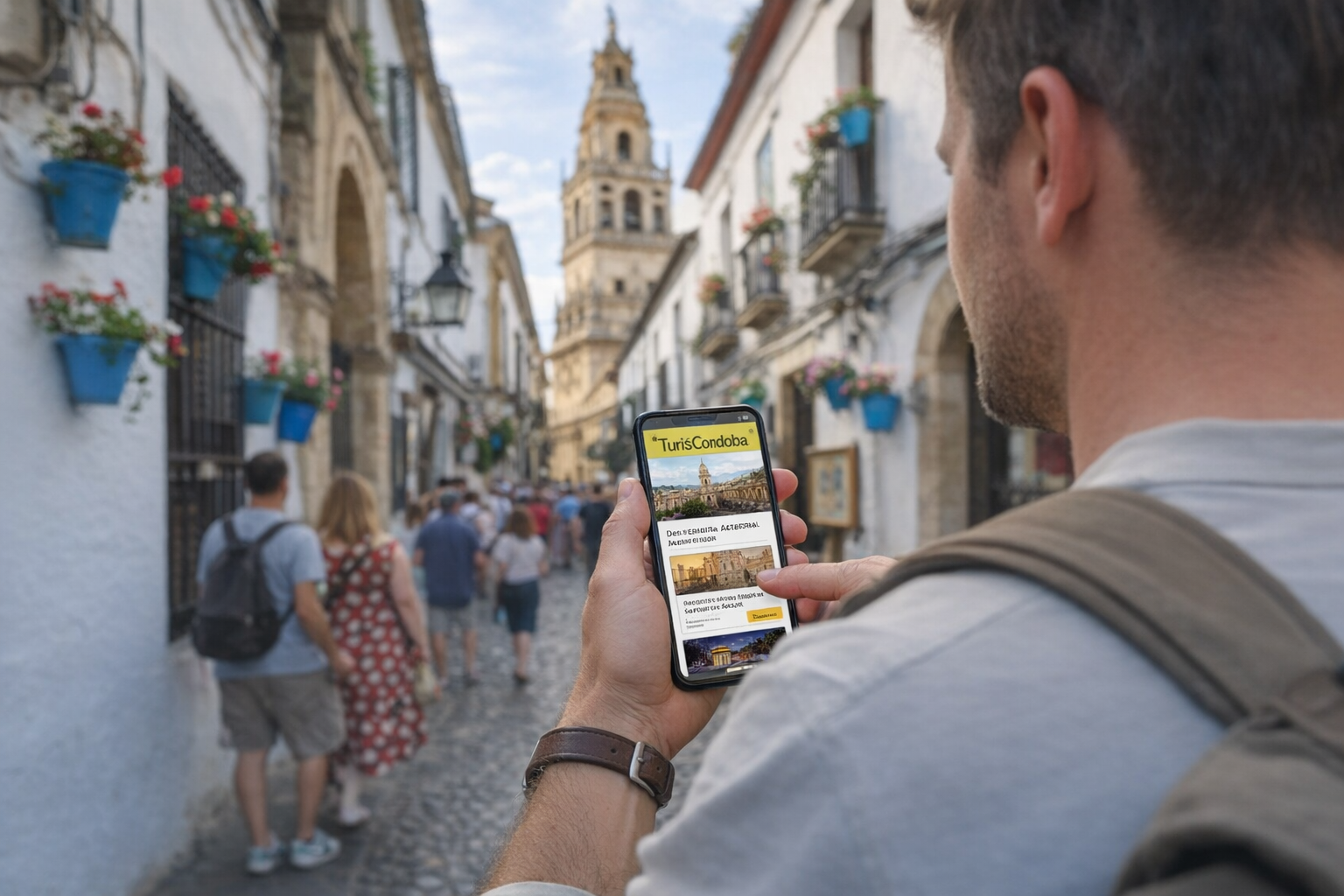 Viajero descubriendo la Judería de Córdoba y planificando experiencias con TurisCórdoba